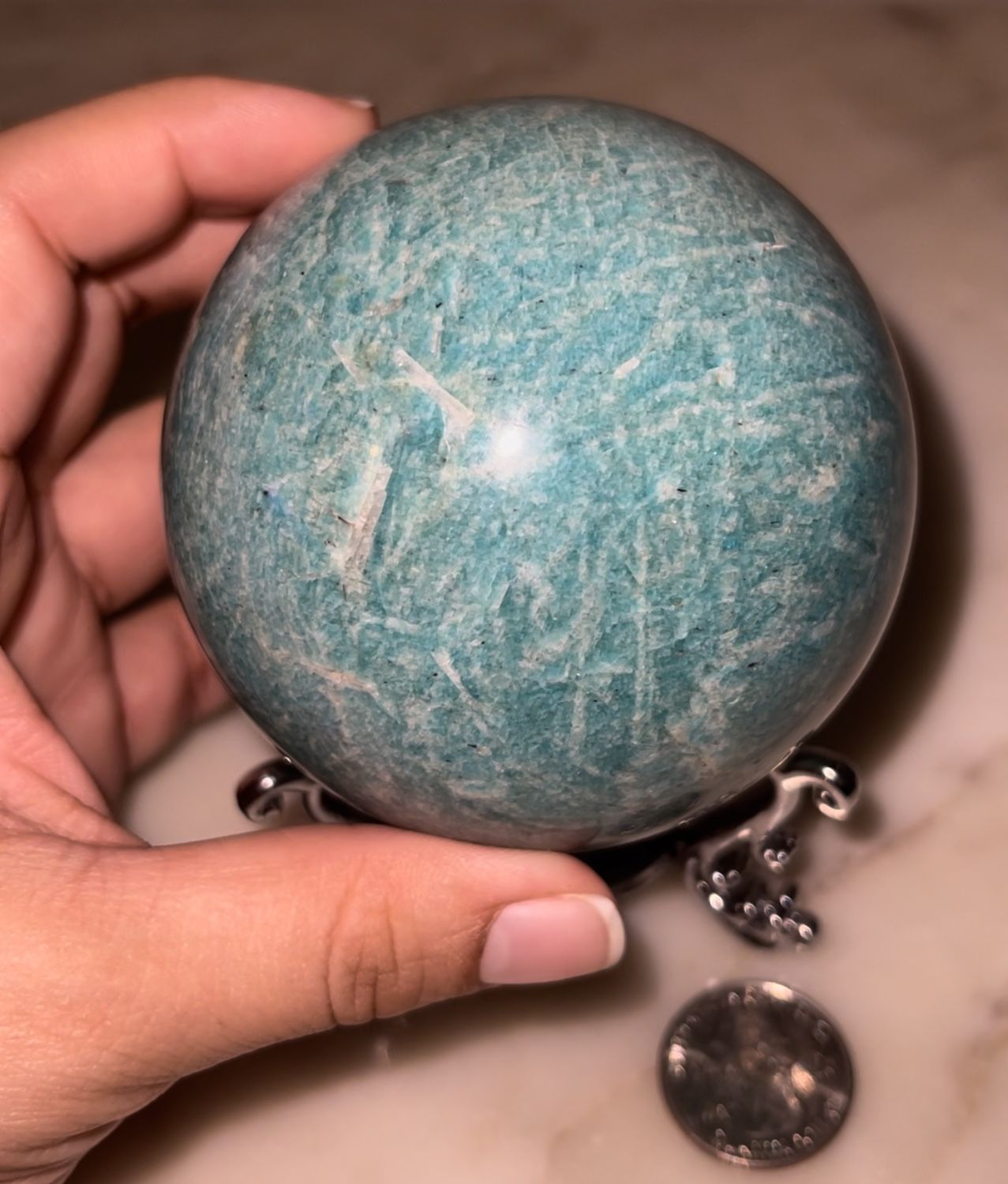 Large Amazonite With Sliver Stand