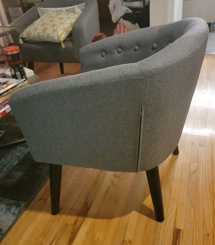 2 Upholstered Button Tufted Fabric Living Room Accent Chair with Metal Legs and Armrest (Velvet Gray)
