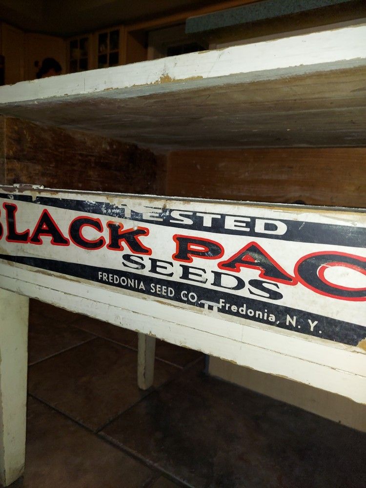 Vintage antique black packet seeds predona seed company display case