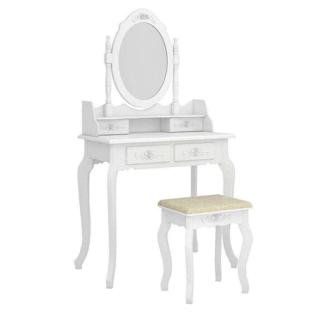 NEW 4 Drawer&Mirror Jewelry Wood Desk for Home Decor