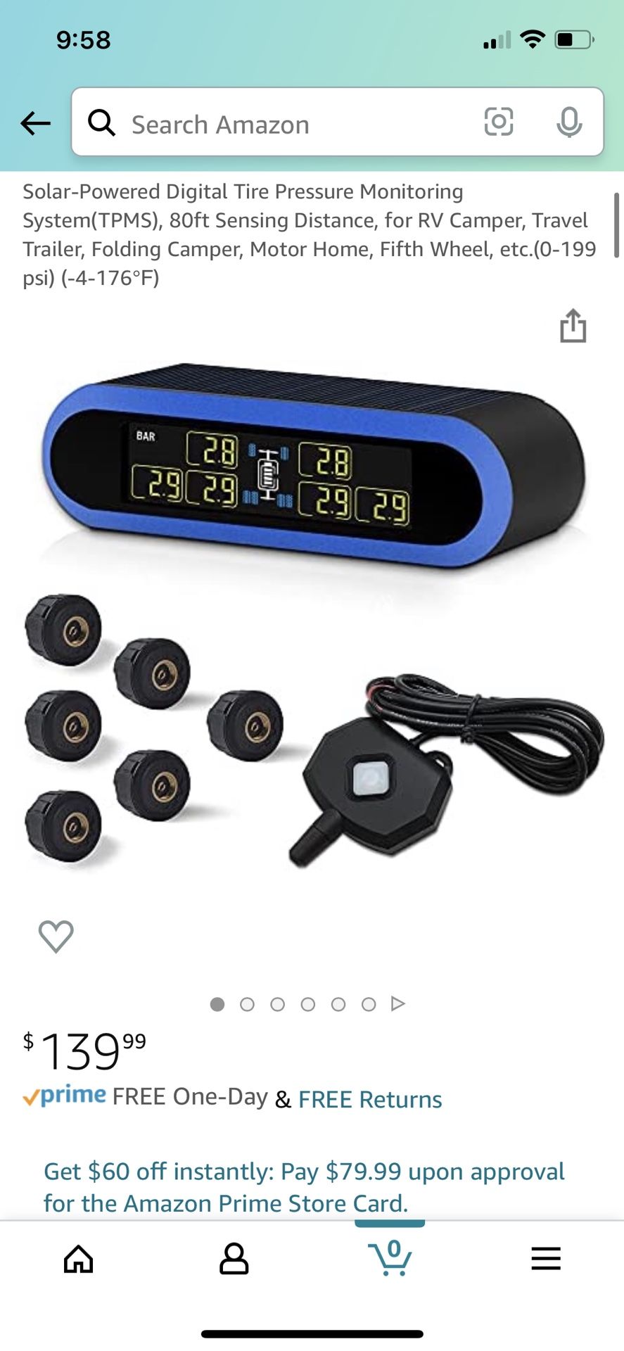 Solar-Powered Digital Tire Pressure Monitoring System(TPMS), 80ft Sensing Distance, for RV Camper, Travel Trailer, Folding Camper, Motor Home, Fifth W
