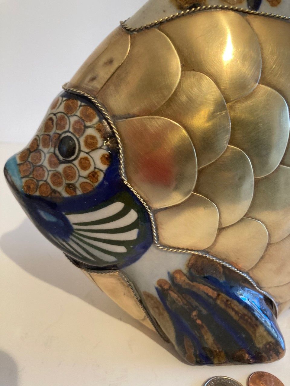 Vintage Bras and Porcelain Fish, Angel Fish, Large Size, Heavy Duty, 11" x 9 1/2" Quality, Home Decor, Table Display, Shelf Display, Really Nice