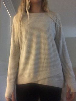 DANSKIN Size Medium Grey and White Striped Sweater Thumbnail