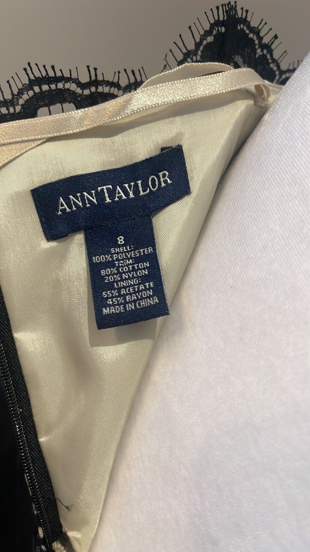 Ann Taylor Lace Bodice black satin evening gown – size 8.