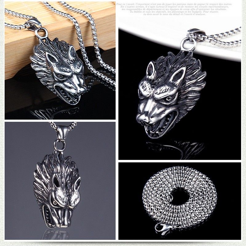 "Hip Hop Hollow Retro Trendy Wolf Head Pendant necklace for women/men, N90201P202