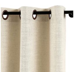 Sand beige faux linen drapes Thumbnail