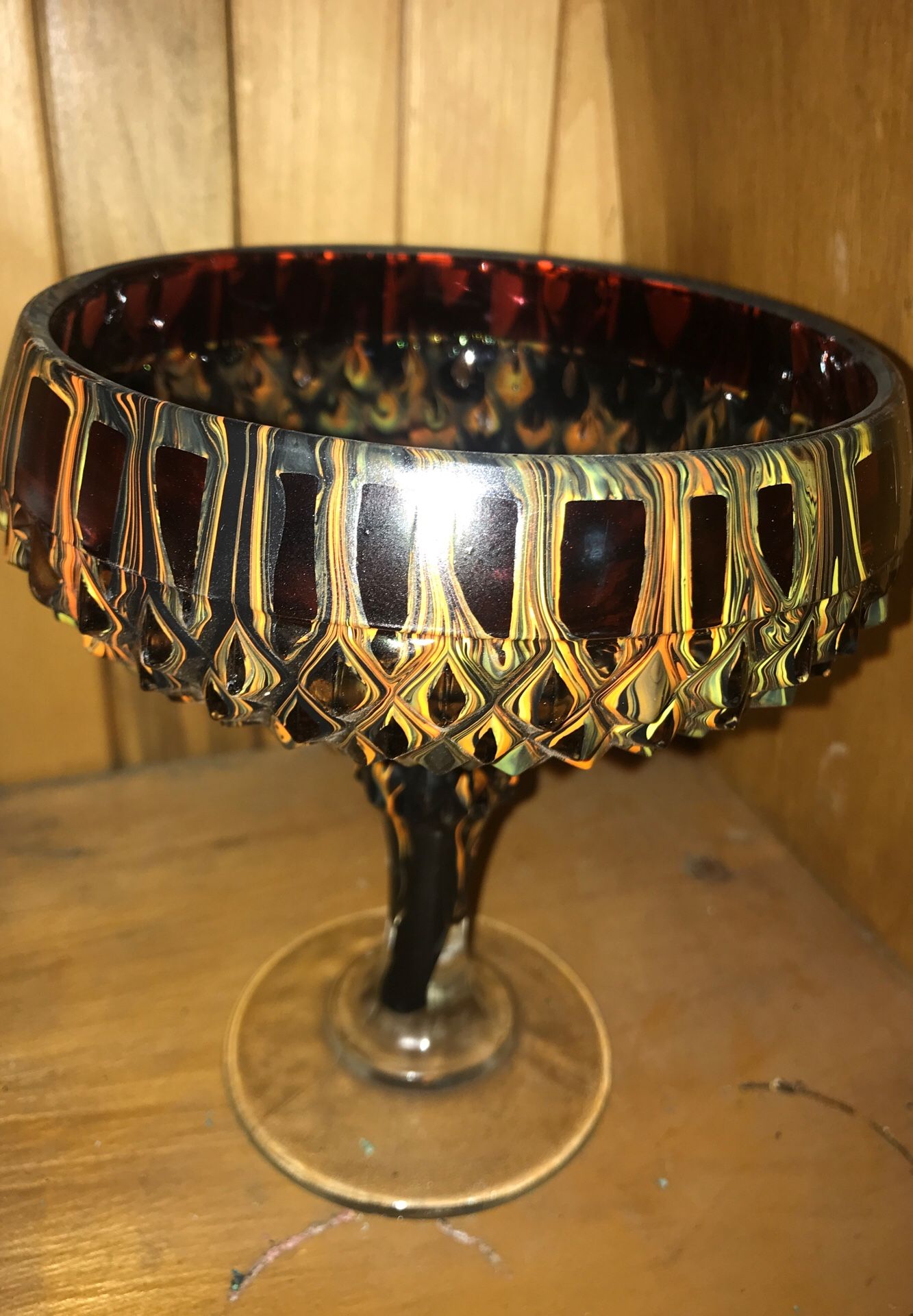 hand dipped cut glass amber goblet