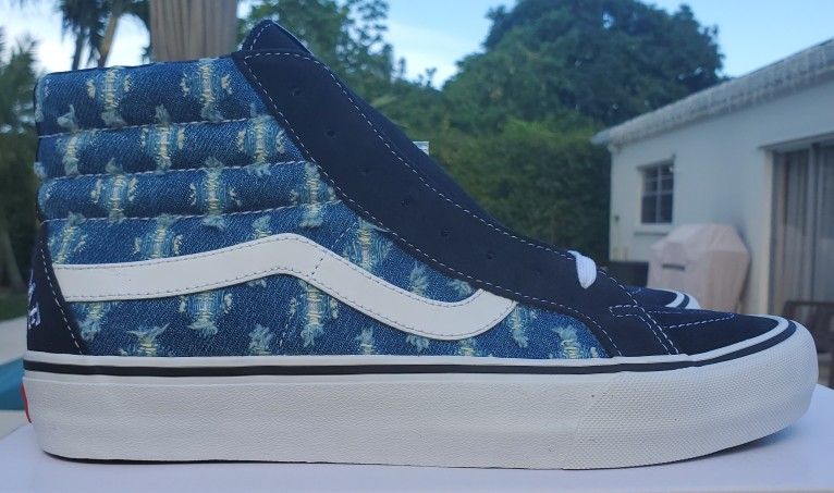 NEW + RECEIPT | Supreme x Vans Sk8-Hi "Hole Punch Denim Blue" Size 10.5