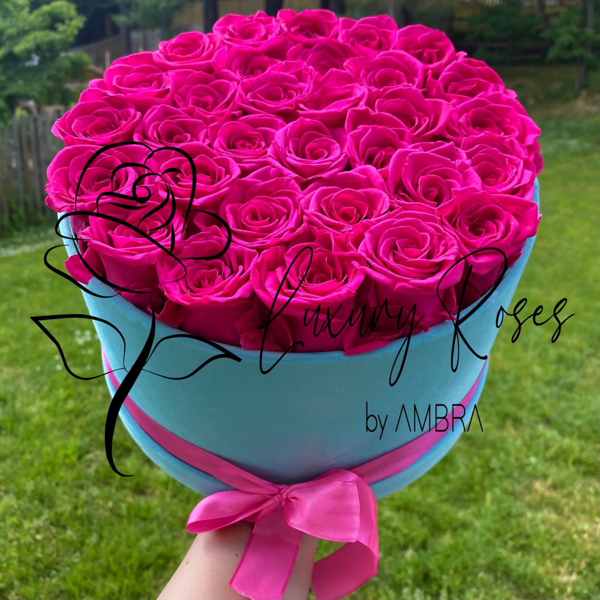 Eternal hot pink box roses real preserved roses flowers immortal roses anniversary birthday immortal lasting Velvet Box Present