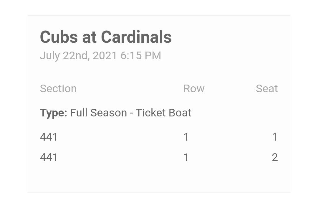 2 Cardinals VS Cubs Tickets (@St.Louis) For July 22nd