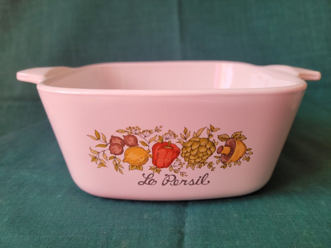 Vintage 1970's CorningWare Spice Of Life L'Echolate 1.5Qt Casserole Dish W/Pyrex Lid & Le Persil 2.75Cup Petite Baking Dish