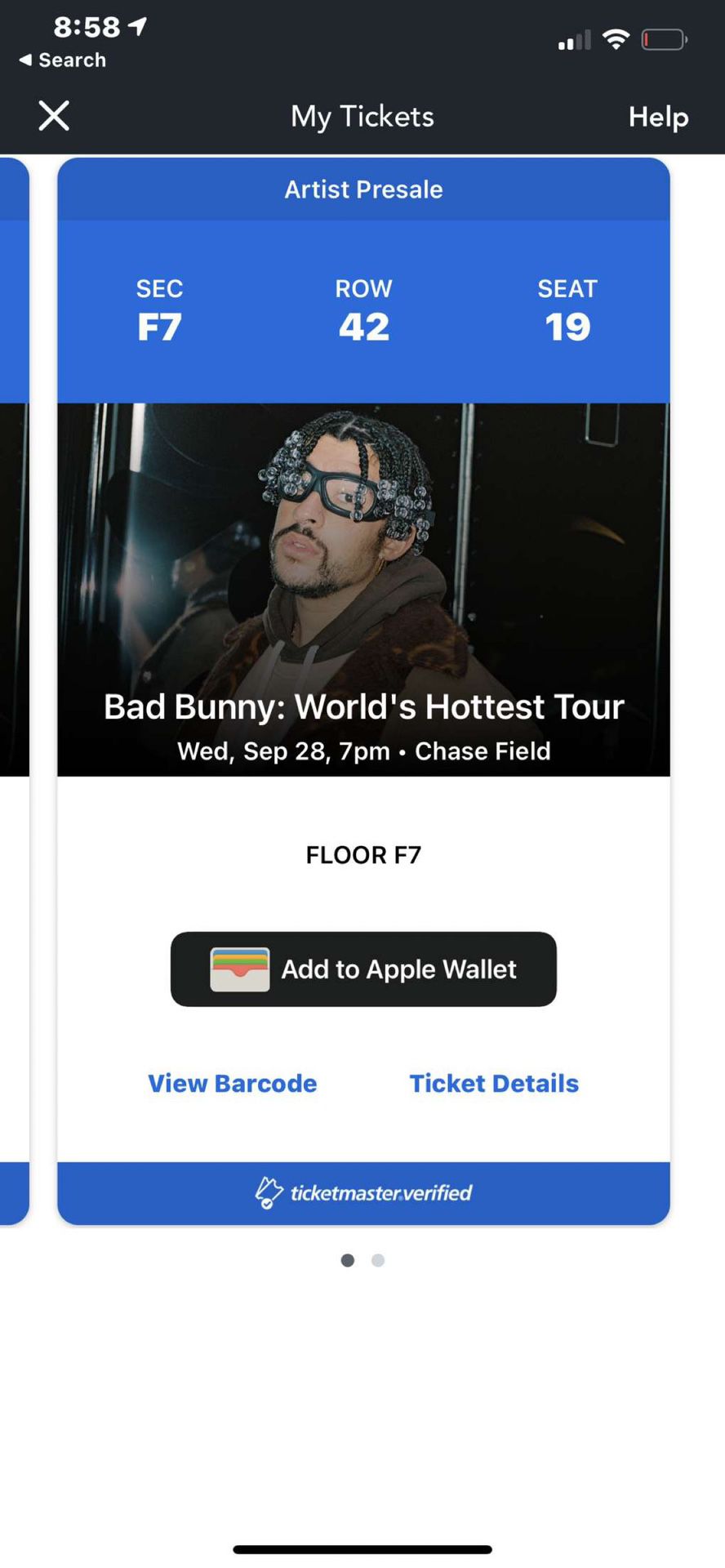 2 Floor F7 Tickets - Bad Bunny Concert 