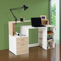 Multi-Shelf Dorm and Home Office Computer Desk - Oak/White Thumbnail