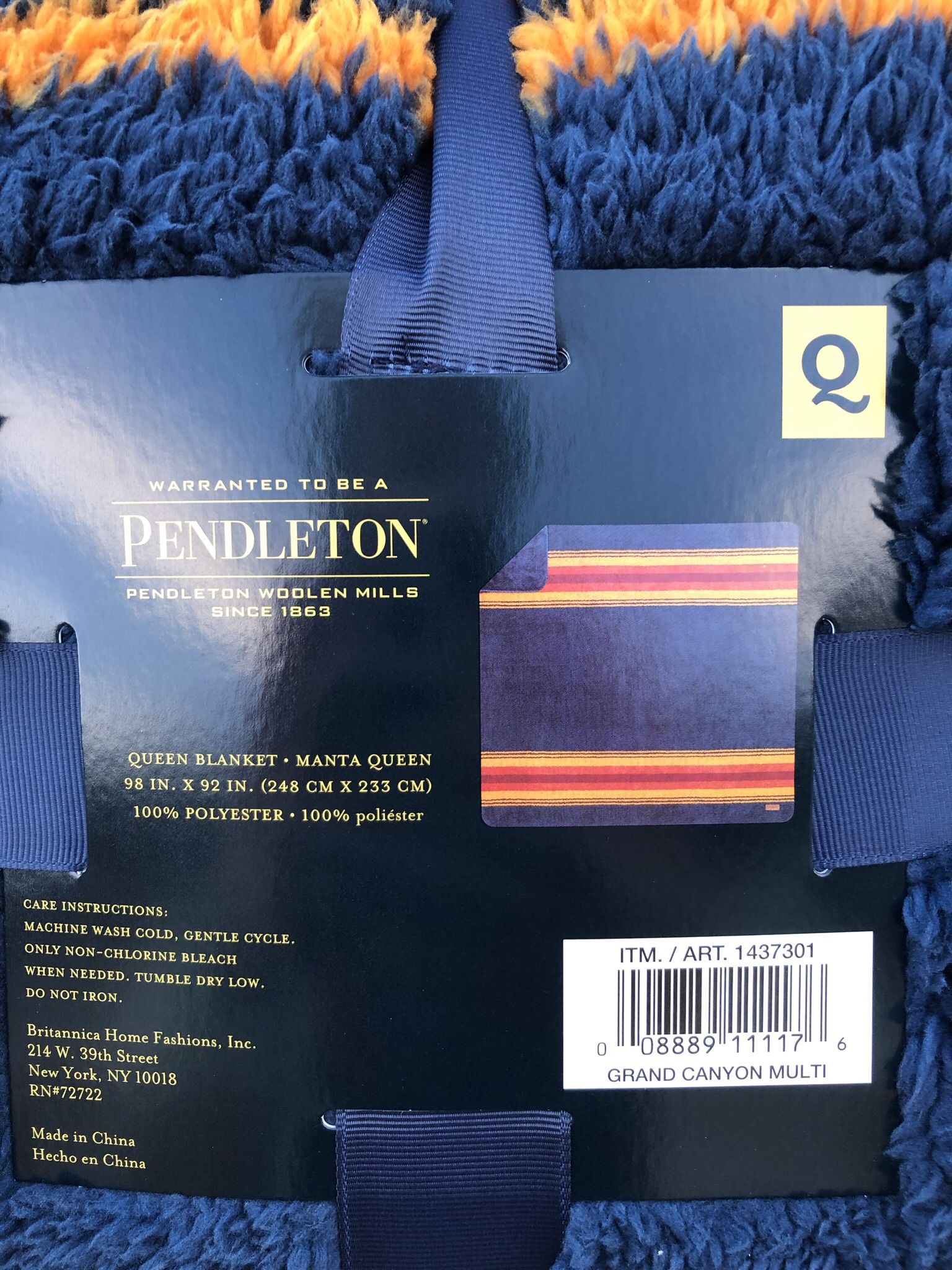 New PENDLETON Sherpa fleece blanket QUEEN, grand canyon multi 98x92 In🧡🧡