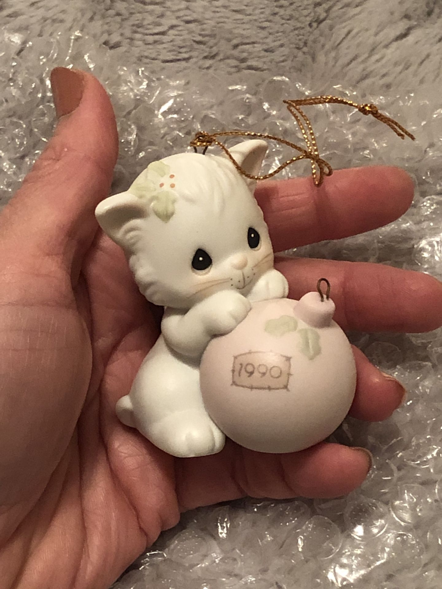 1990 Precious Moments Collection Miniature Ornament “ Wishing You A Purr-Fect Holiday”