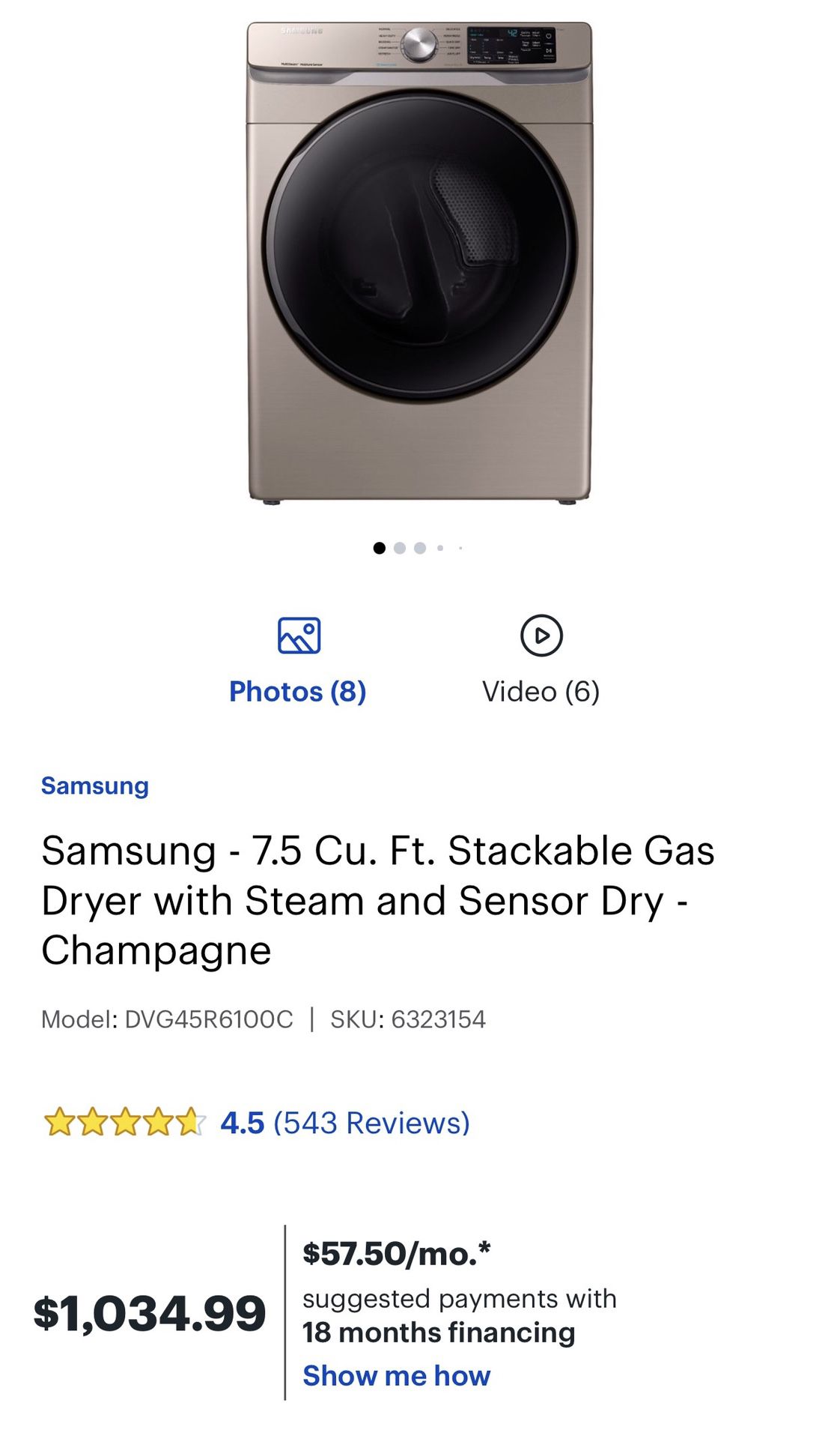Samsung Gas Dryer, Like New