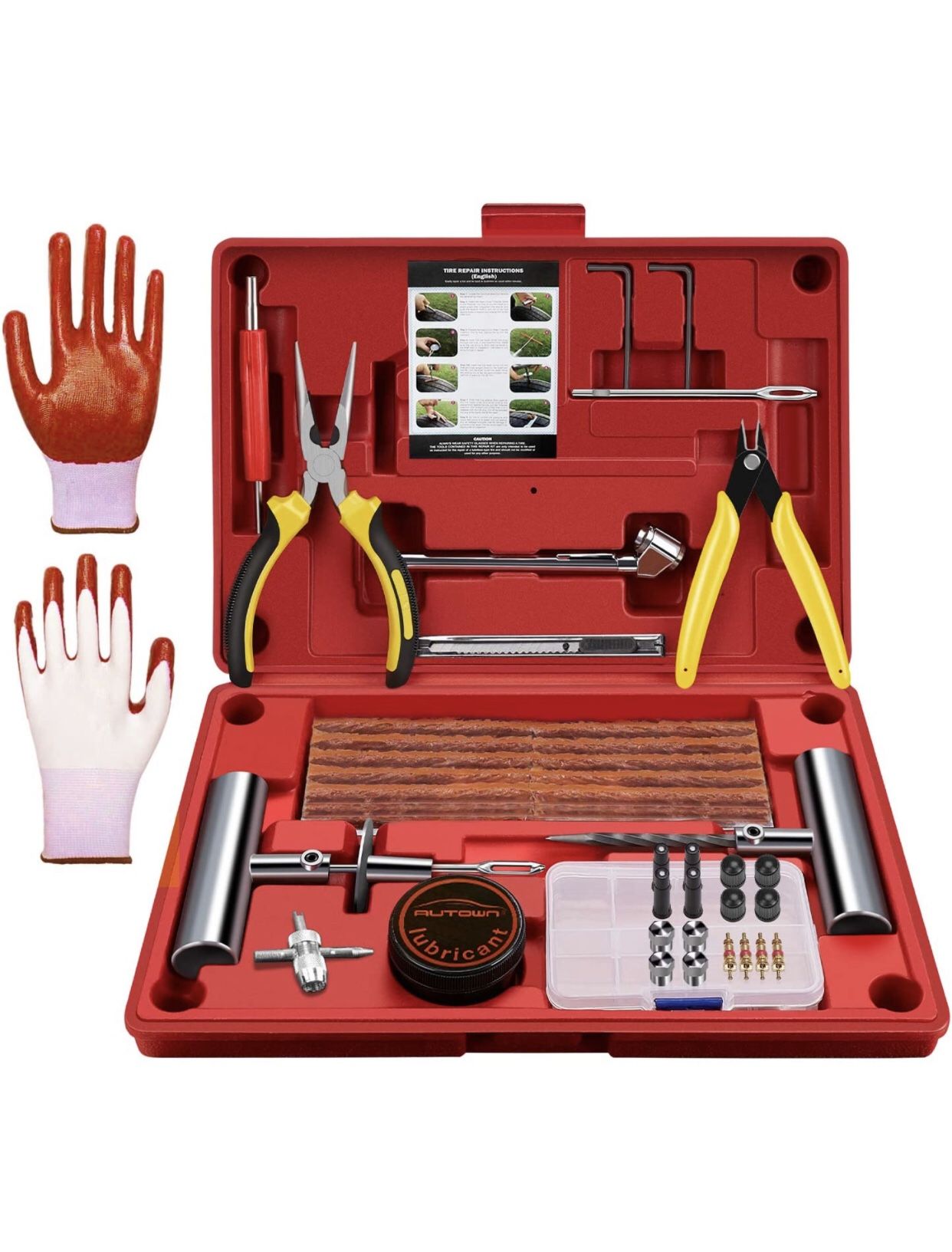 Flat Tire Repair Kits, 62 Pcs Universal Tire Plug Kit Heavy Duty Flat Tire Puncture Repair Kit for Cars, Trucks, Motorcycles, ATV,RV, Jeep, Tractor, T