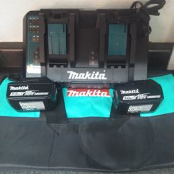 Brand New Makita Dual Port Charger +2-5ah 18 Volt Batteries And Heavy Duty 22x11 Makita Contractor Bag $150 Firm Thumbnail