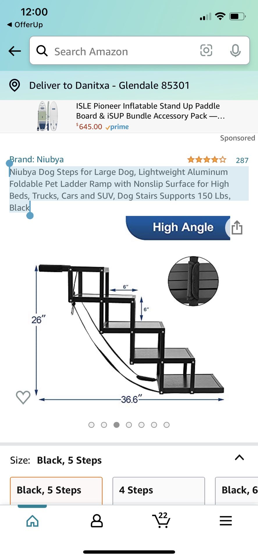 Niubya Dog Steps for Large Dog, Lightweight Aluminum Foldable Pet Ladder Ramp with Nonslip Surface for High Beds, Trucks, Cars and SUV, Dog Stairs Sup