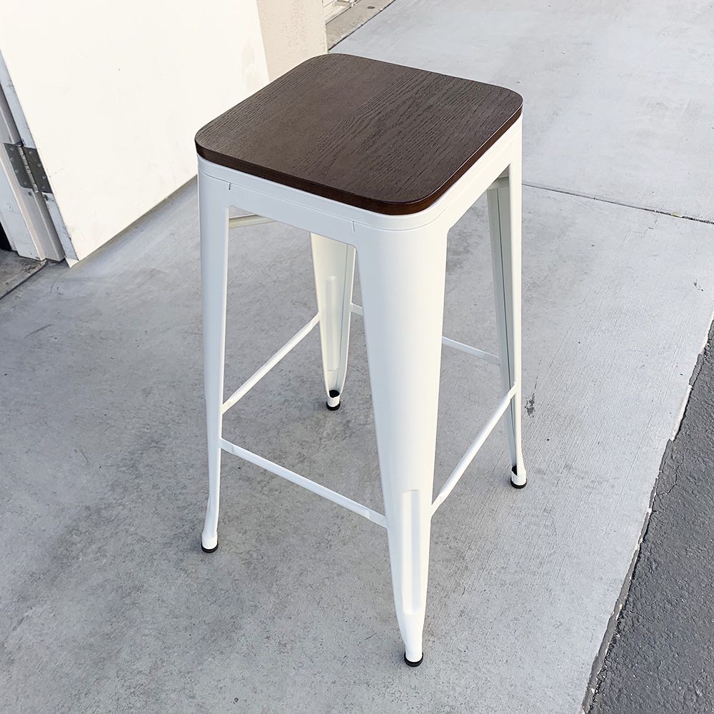 Barnd New $30 each Metal Bar Stool 30” Tall  Barstool Chairs with Wooden Seat (Matte White) 