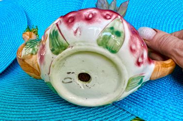  Beautiful vintage strawberry tea kettle filled with Live succulents stones and moss Thumbnail