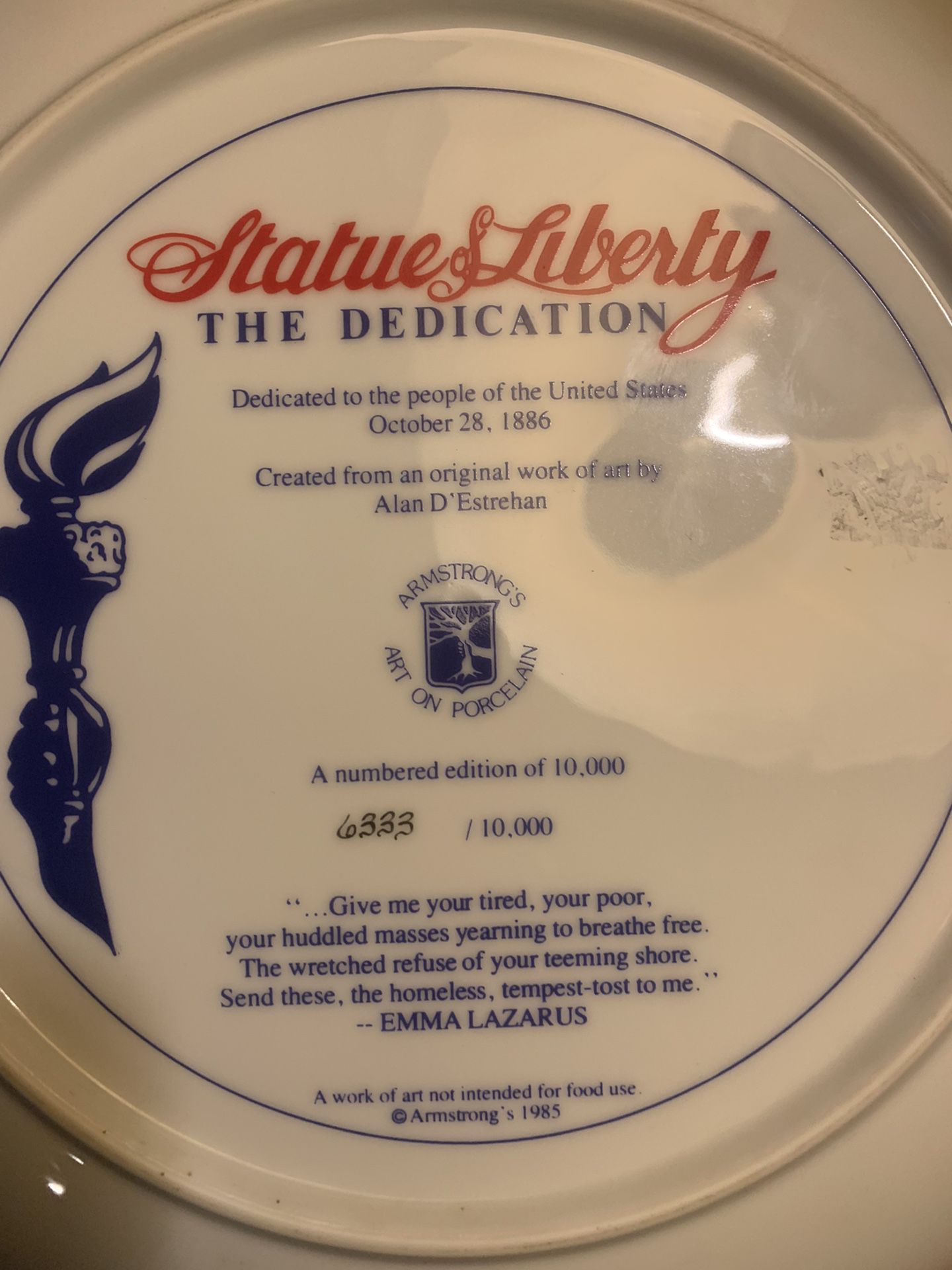 Statue Liberty Collectors Plate 