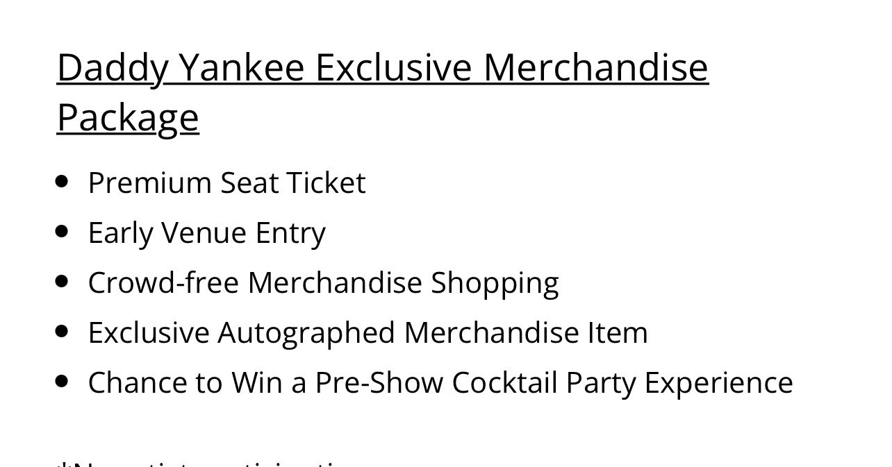 (3) Daddy Yankee Exclusive Merchandise Tickets For Sep 1(tomorrow)