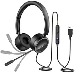 New Bee USB Headset Microphone in-Line Call Controls Computer Office Call Thumbnail