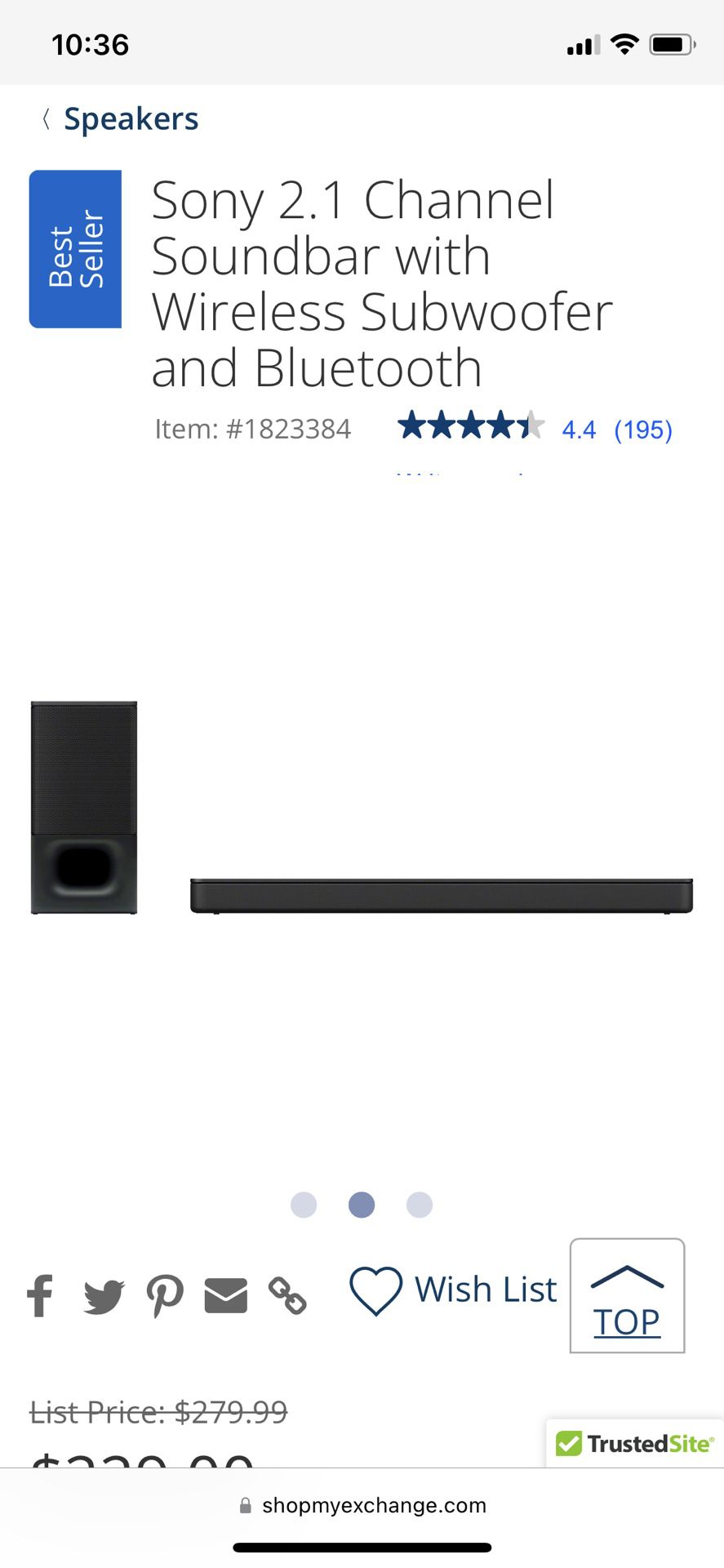 Sony 2.1 Channel Soundbar with Wireless Subwoofer and Bluetooth 65.00