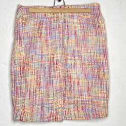 Merona Pastel Pink Yellow and Blue Rainbow Tweed Pencil Skirt | Sz 8 Thumbnail