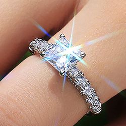"Beauty Pure Square Zircon Princess Cut Romantic Rings for Women, PD494
 Thumbnail