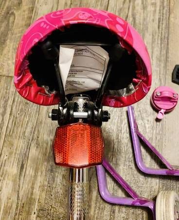 Set of Dora The Explorer Kids Girls Bike Items: Seat With Metal Mount, Break Light, Bike Horn, Training Wheels And Accessories