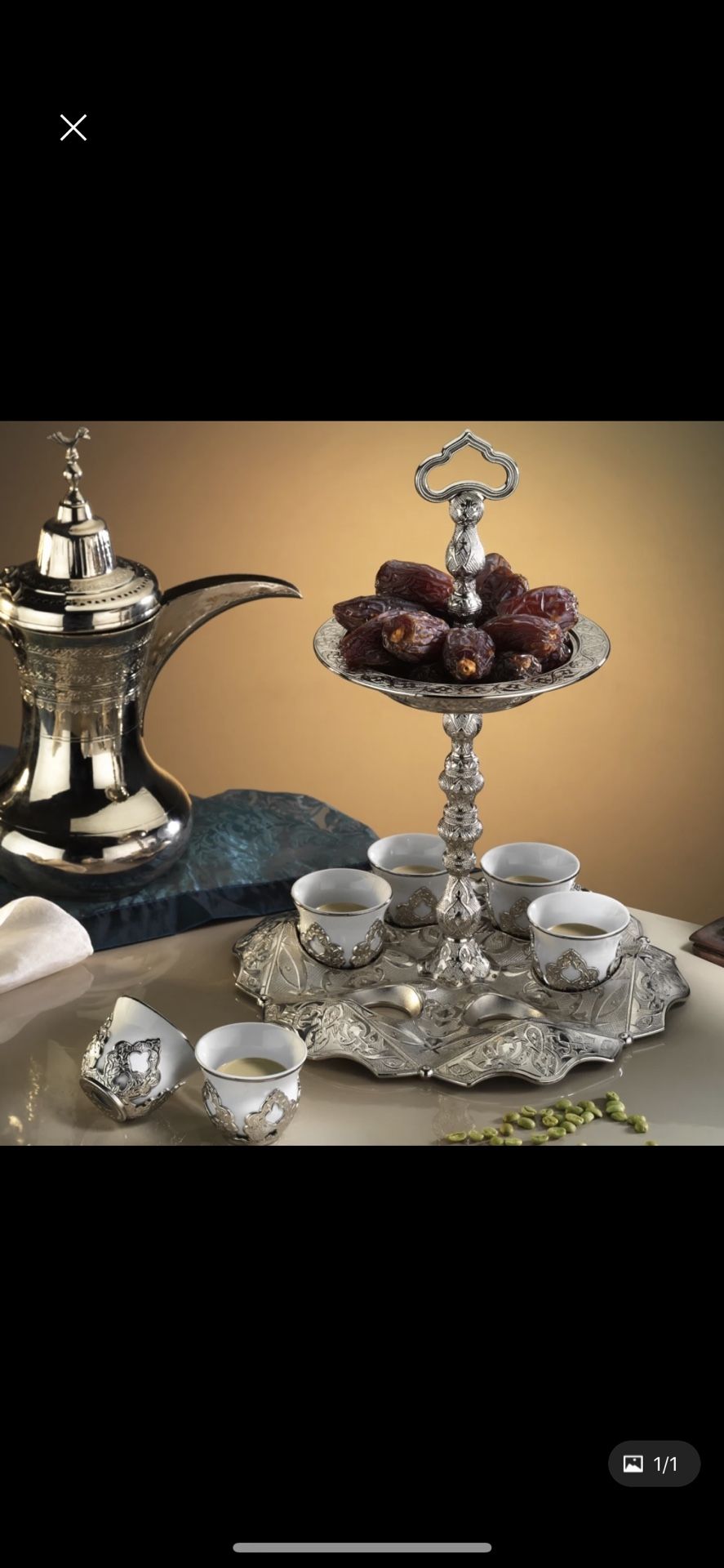 Double decker coffee tea set in silver color with six cups