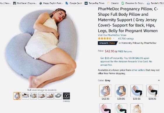PharMeDoc Pregnancy Pillow, C-Shape Full Body Pillow and Maternity Support ( Grey Jersey Cover)- Support for Back, Hips, Legs, Belly for Pregnant Wome