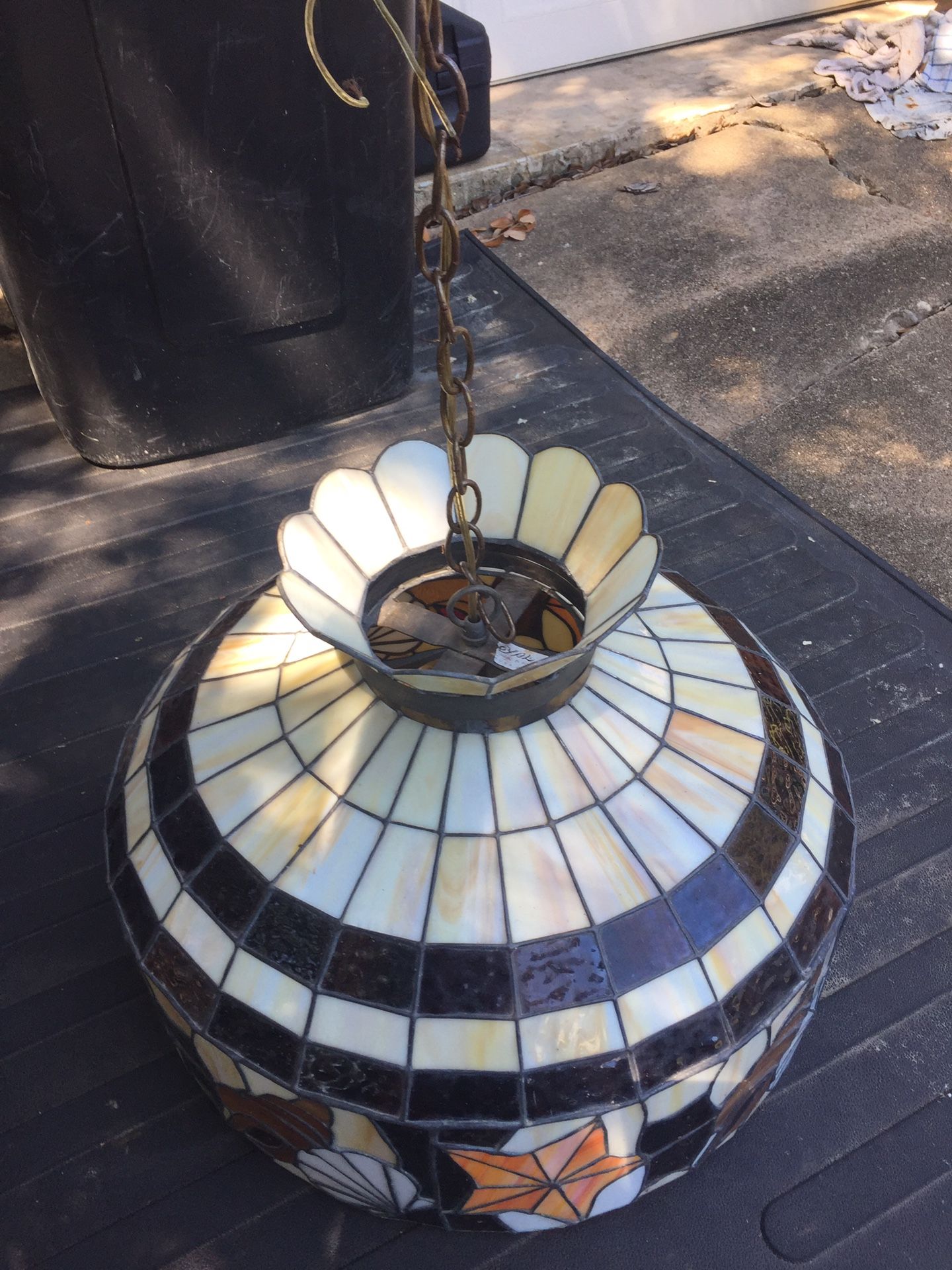 Vintage Royal Stained Glass hanging light game room poker table nautical