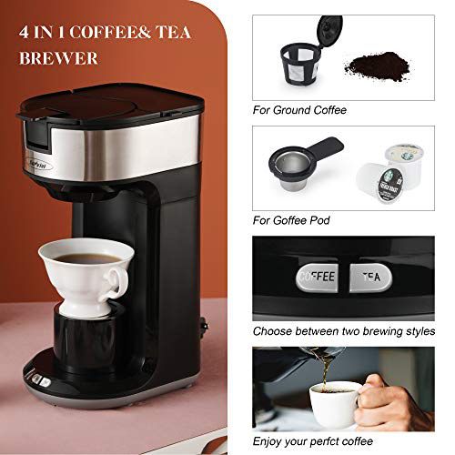 Coffee Maker, Single Serve Coffee Brewer for K-Cup Pod & Ground Coffee, Self Cleaning Function, 6 to 12 Oz.Brew Sizes By Sboly