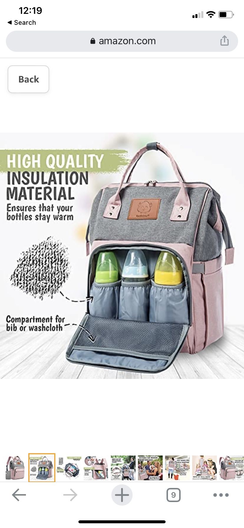 Diaper Bag Backpack - Large Waterproof Travel Baby Bags (Pink Gray)