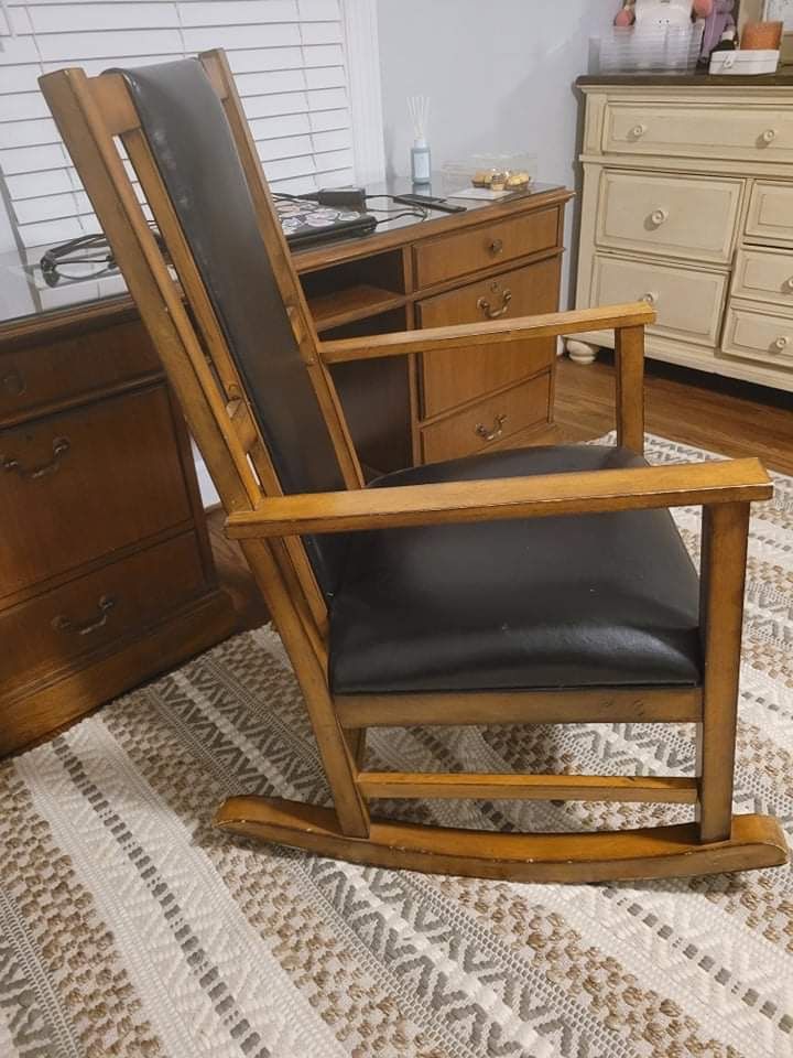 Wooden Leather Rocking Chair