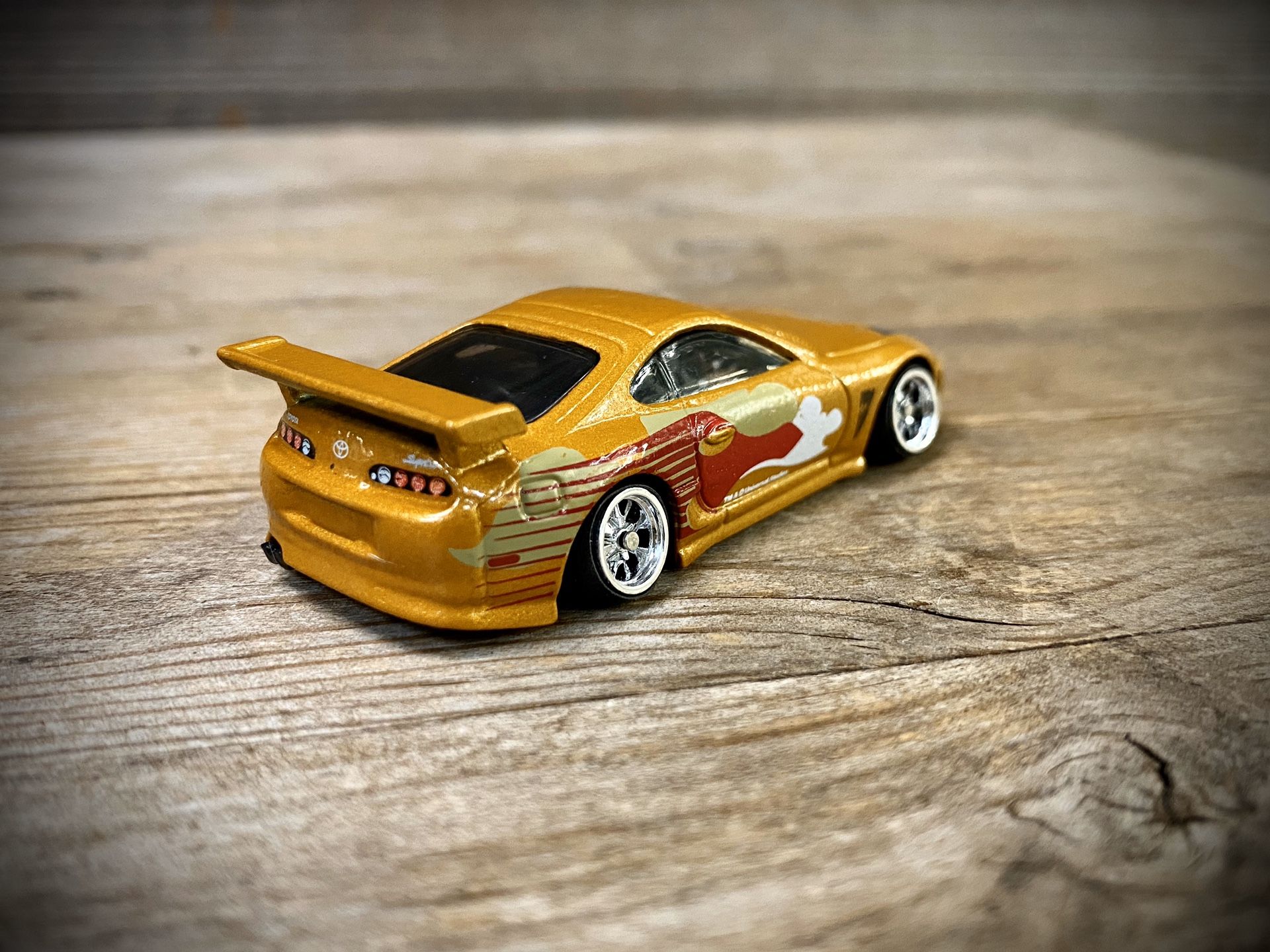 CUSTOM 1:64 Toyota Supra - Hot Wheels x Fast and Furious (Lowered + camber and upgraded premium 10-spoke chrome wheels)