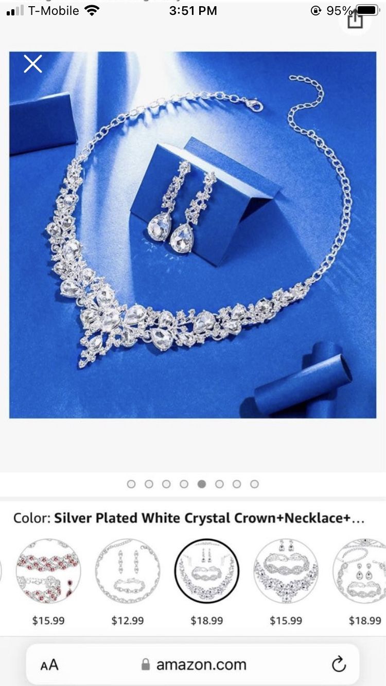 Women's Jewelry Set Rhinestone Crystal Bride Statement Choker Necklace Tiara Crown Link Bangle Brace