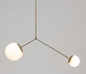 Mid Century Modern Globe Ceiling Light Fixture, Brass Asymmetric Balance Chandelier Lamp, Handmade Thumbnail