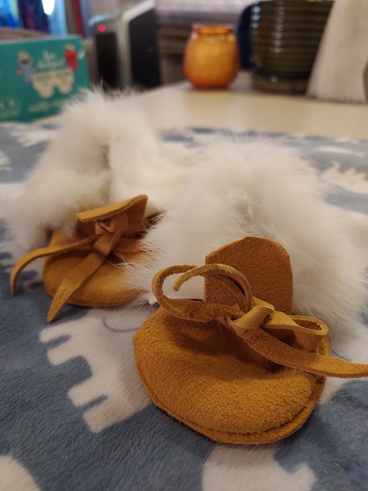 Unique Genuine Rabbit Fur White Baby Moccasins Shoes Slippers Clothing 0-3 Months Newborn