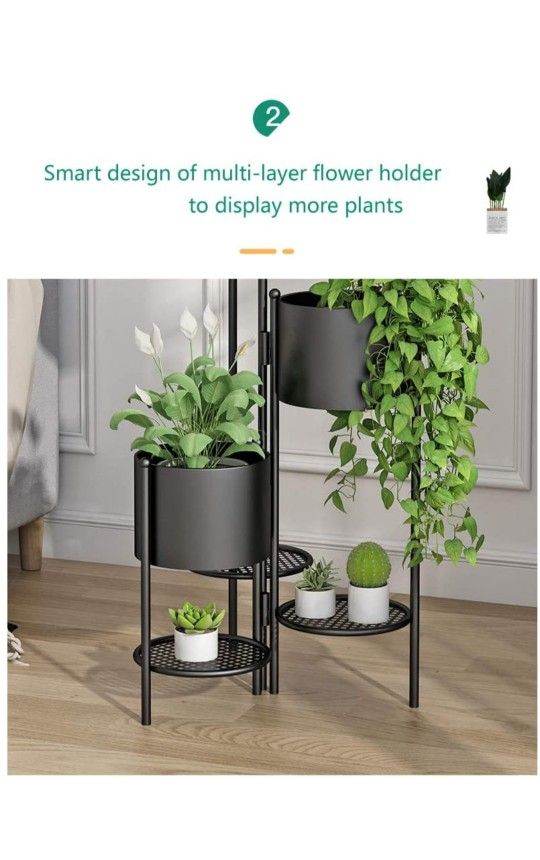 Metal Plant Stand, 6 Tier 6 Potted Indoor Outdoor Flower Pot Stand Holder Shelves, Foldable Decorative Display Rack for Potted Plant for Patio Garden,