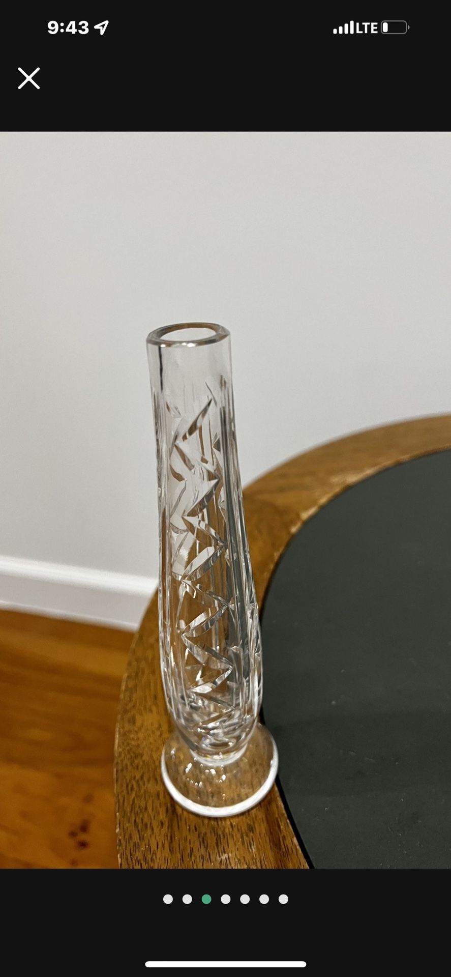 vintage Waterford Crystal vase features a cut vesica piscis pattern to the graduated cylindrical form. It sits on a circular footed, 7” Tall In great 