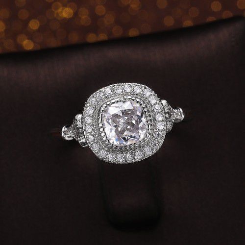 Luxury CZ Shiny Gem Macro Pave Square Noble Dainty Wedding Rings, K932
 
  