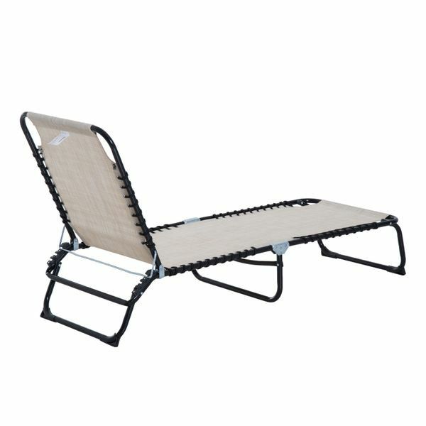 3-Position Reclining Beach Chair Chaise Lounge Folding Chair - Cream White