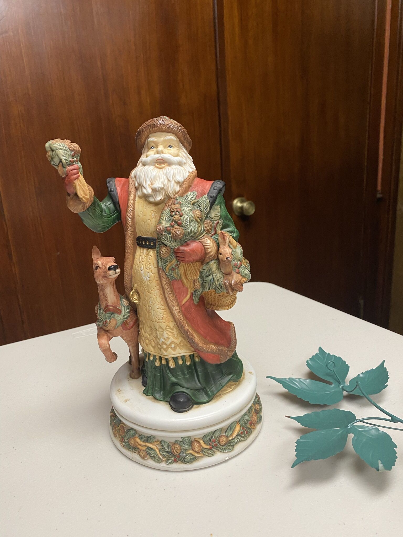 Vintage Musical Old World Santa Figurine with and Deers