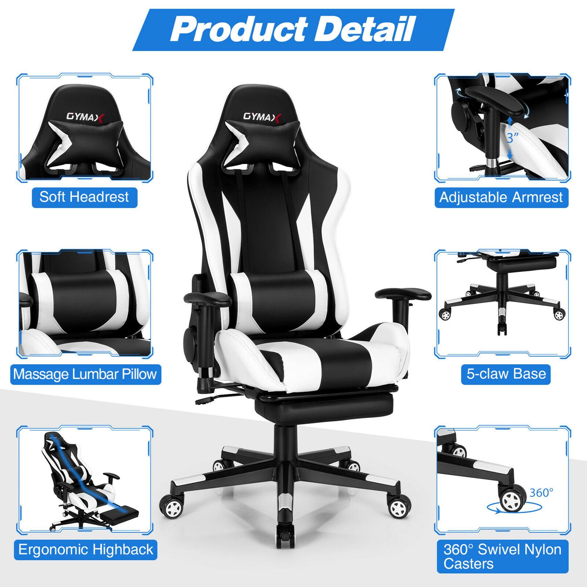 Gymax Massage Gaming Chair Adjustable Swivel Computer Office Chair w/ Footrest
