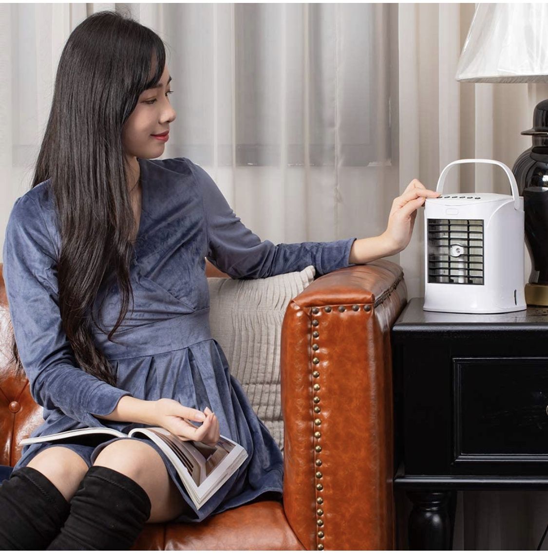 Portable Air Conditioner, Nanssigy Personal Oscillating Mini Air Cooler, Desk Fan Evaporative Cool Mist Humidifiers Air Circulator, Perfect for Bedroo