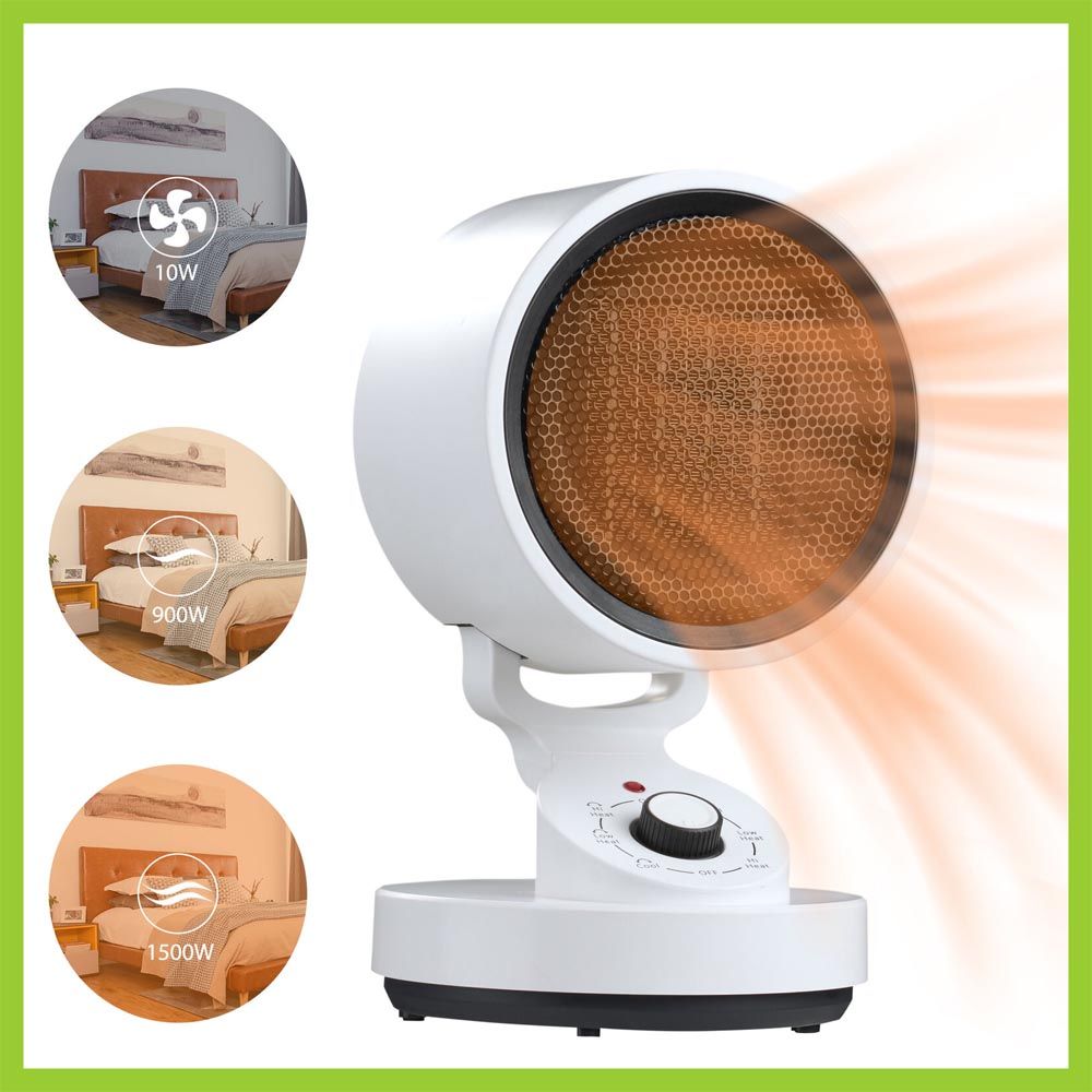1500W Tabletop Portable Oscillating Ceramic Heater with Cooling Fan For Offices, Bedrooms, Classrooms, Basements
